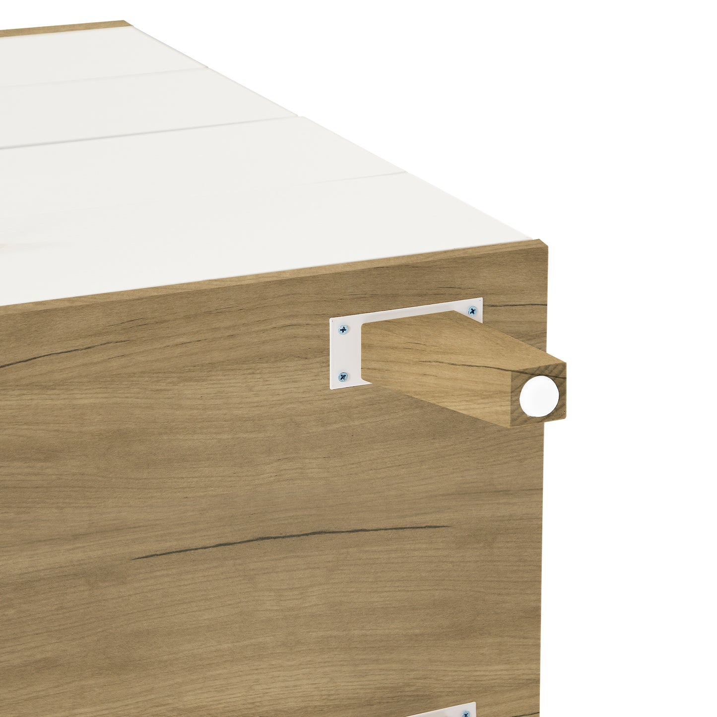 Drawer dresser and sideboard storage cabinet with solid wood handles and legs, brown and white