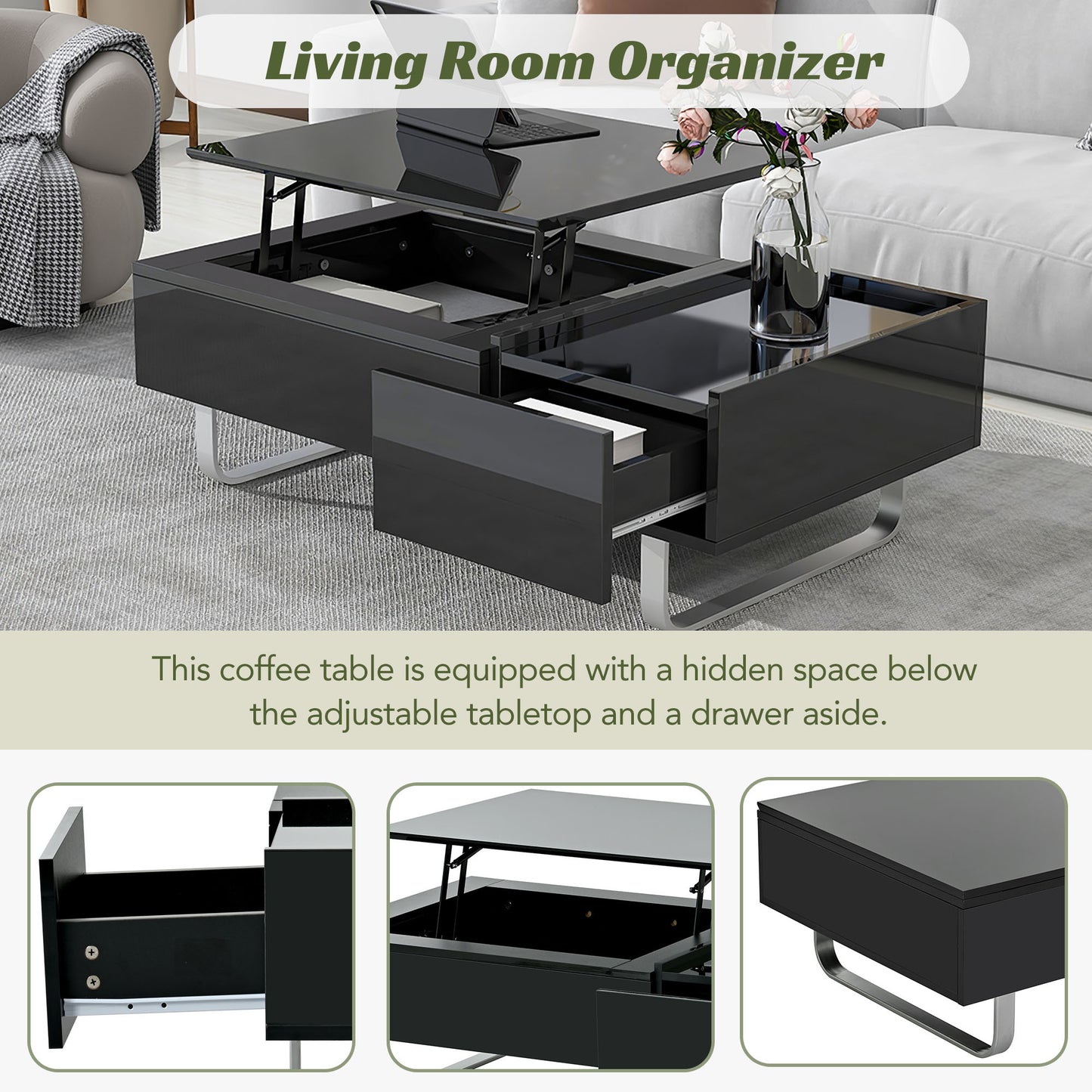 ON-TREND Multi-Functional Coffee Table with Lifted Top