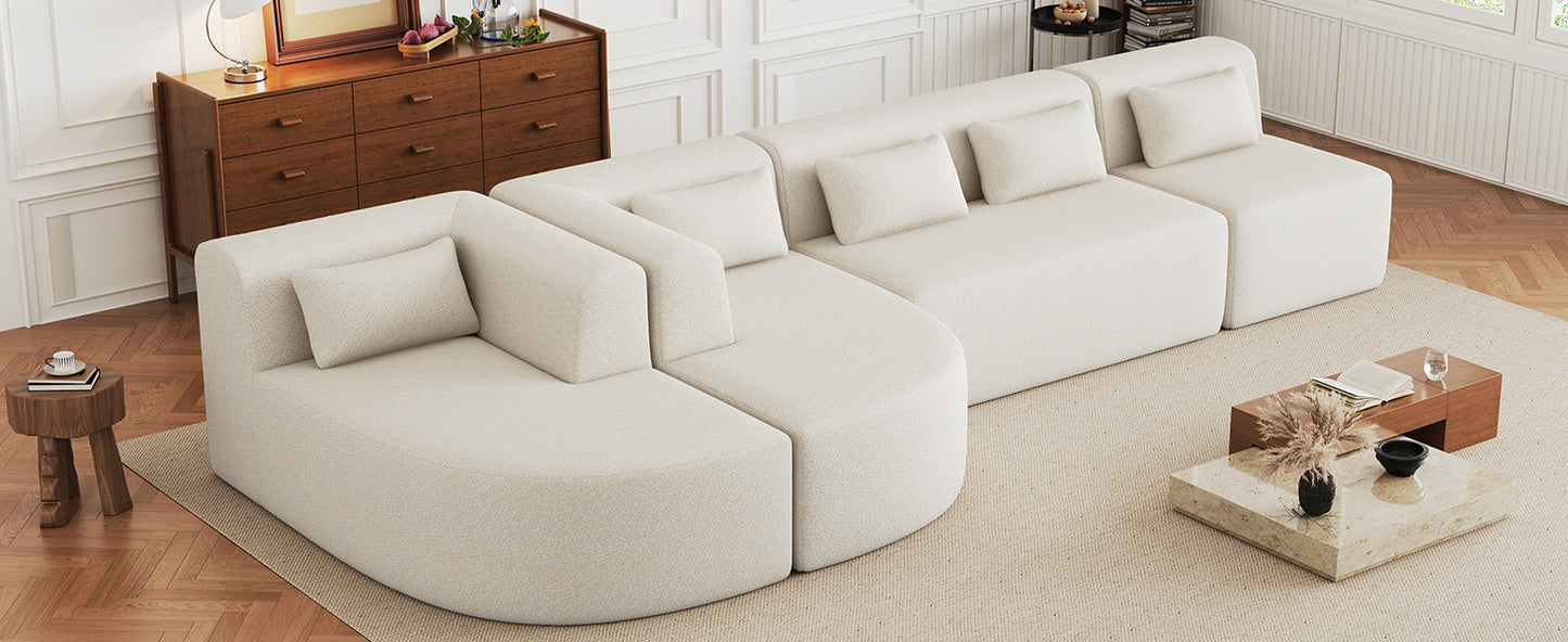 143.7 Upholstered Sofa with Chaise and Back Pillows, Beige