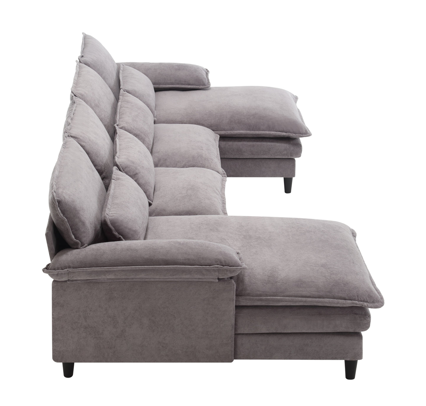 U-Shaped Modular Sectional Sofa with Chaise Lounge, 4 Seater, Terrycloth, Gray