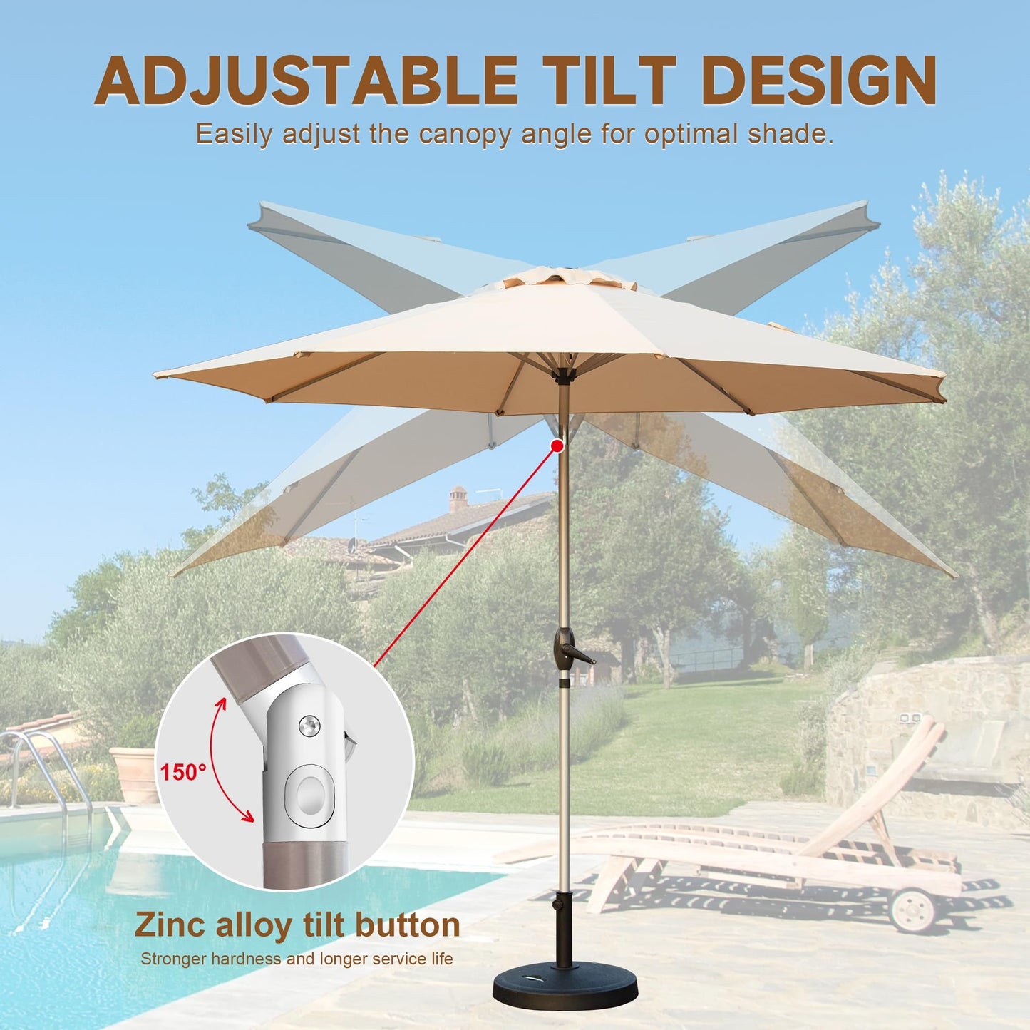 9FT Patio Umbrella with Tilt & Crank