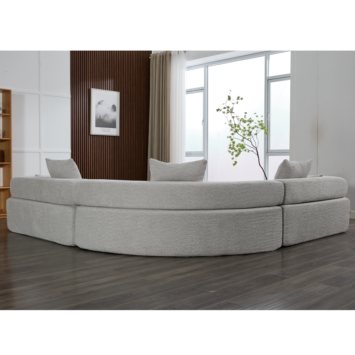 Oversized Curved 4-Seater Modular Sofa, 3-Piece Boucle, Gray