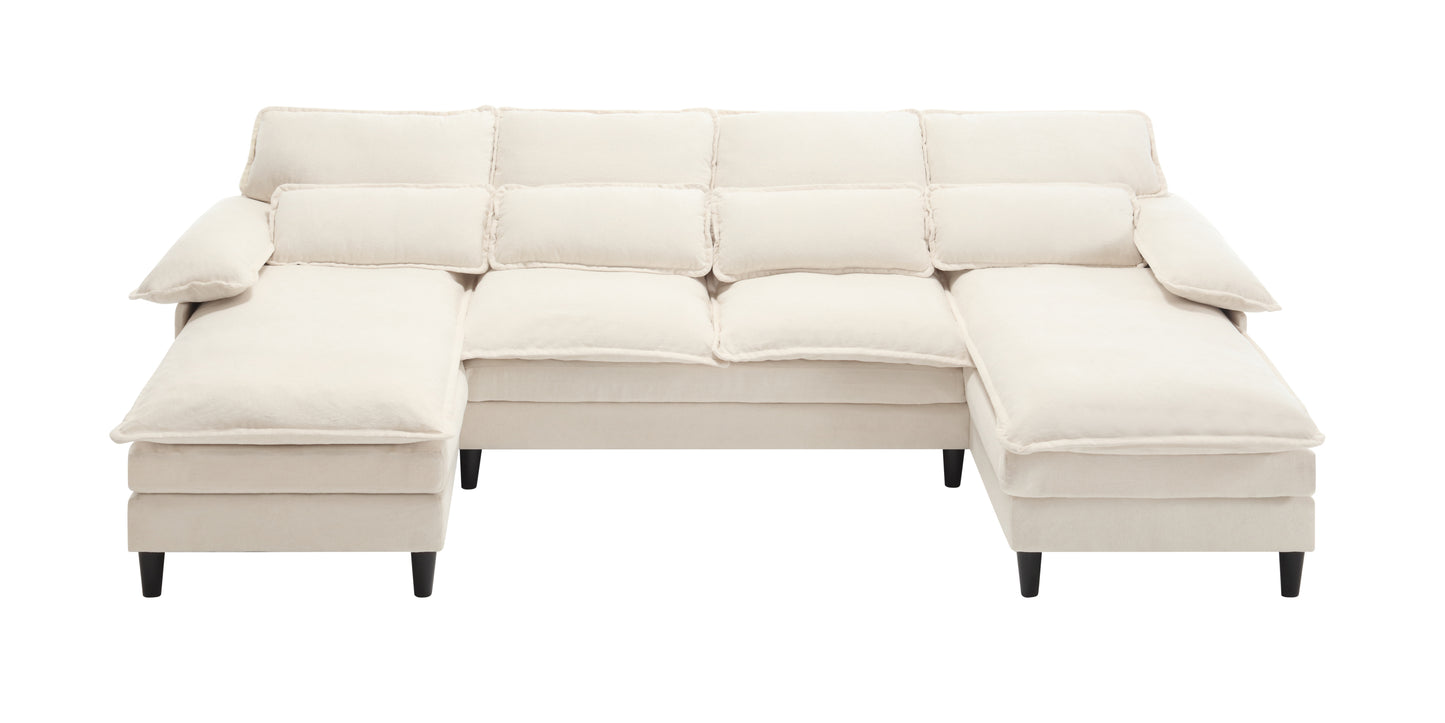 U-Shaped Modular Sectional Sofa with Chaise Lounge, 4 Seater, Terrycloth, Beige