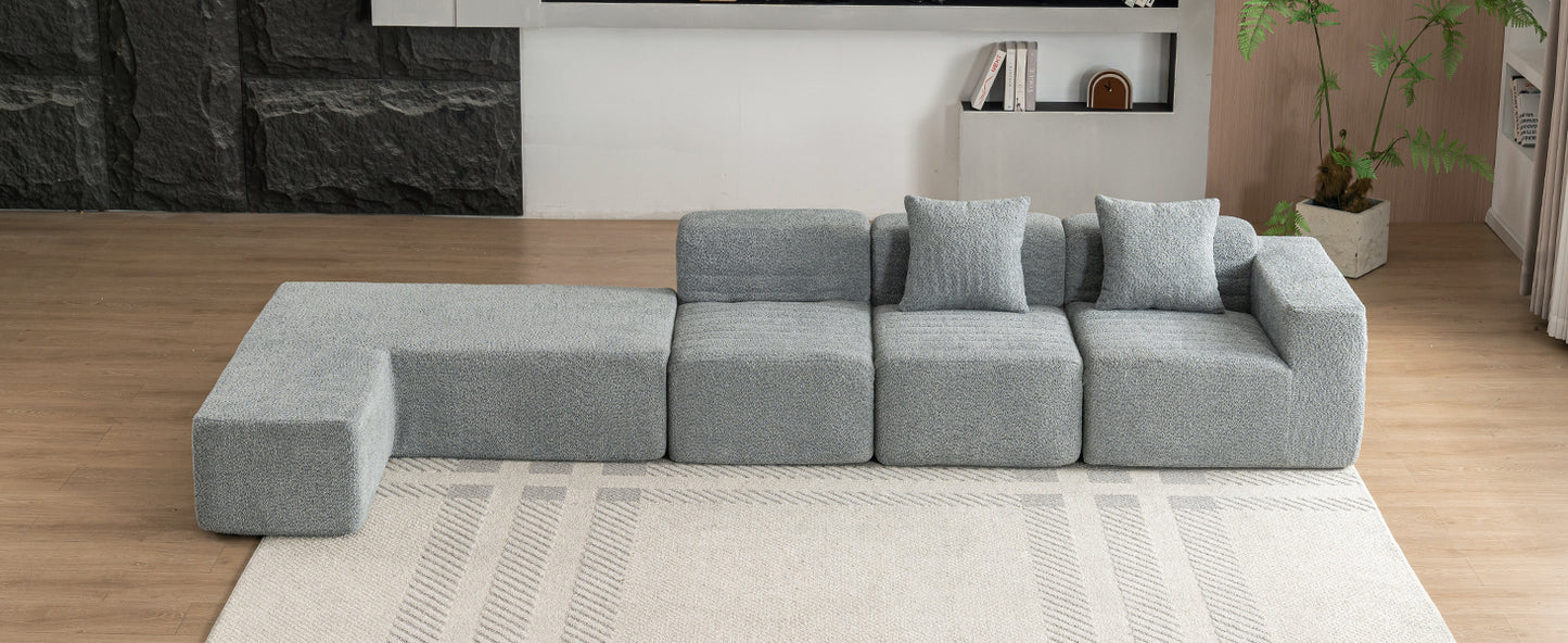 116.5" Sectional Sofa Full-compressed Sofa Couch Free-combined Sofa for Living Room, Grey