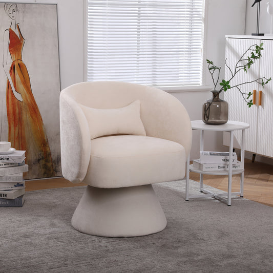 Swivel Accent Chair with a round barrel design for living rooms and bedrooms - Beige