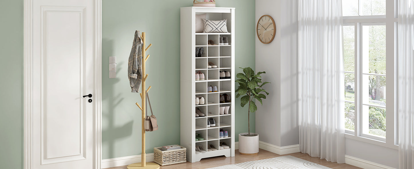 Stylish 30-cubby shoe cabinet, white