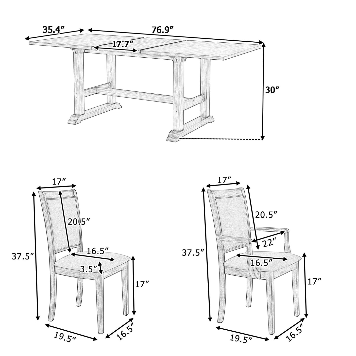 7-piece updated extendable dining set with removable leaf, white finish