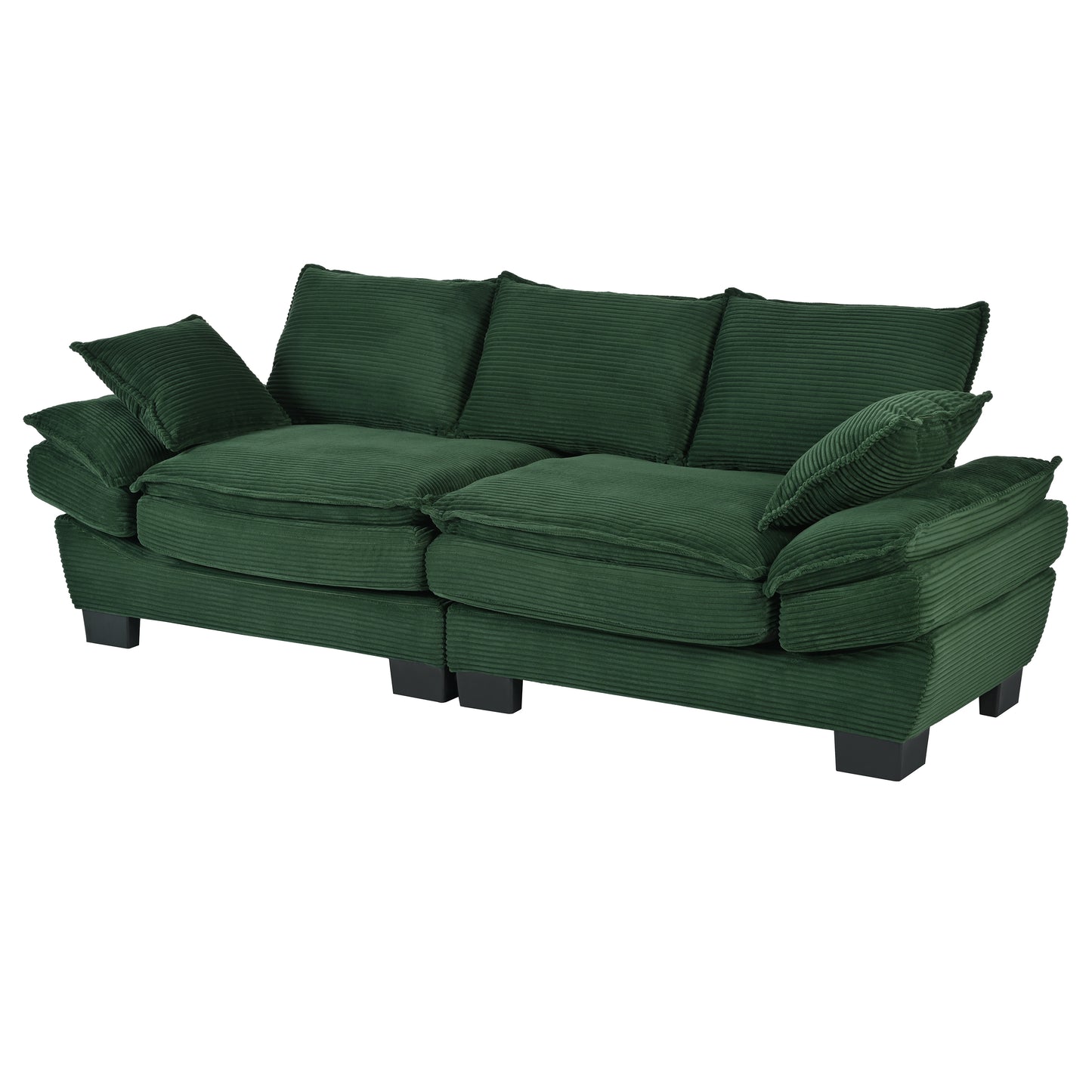 85.4" U-Style Curved Sofa with Throw Pillows, Corduroy Fabric