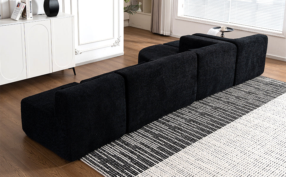 143.7 Upholstered Sofa with Chaise and Back Pillows, Black