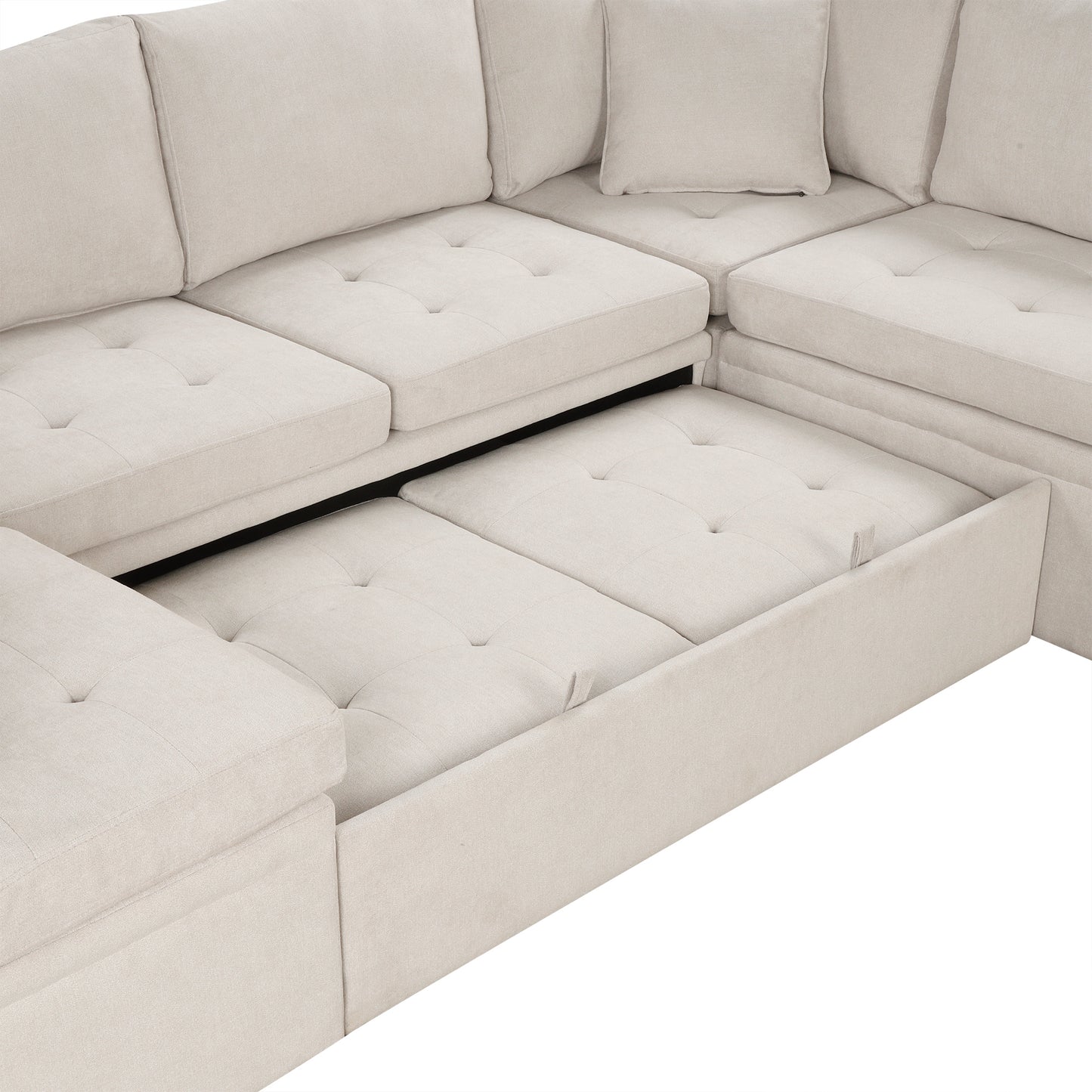 117.3'' U-Shaped Sofa Bed with Pillows, Beige