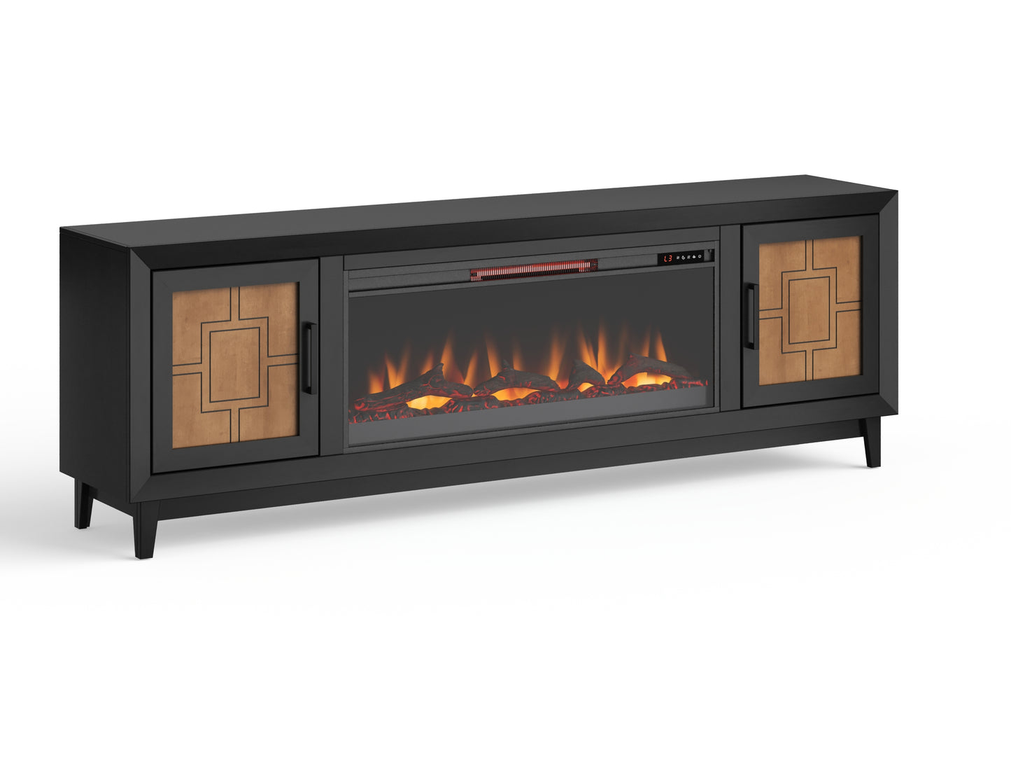 Ventura 86" Fireplace TV Stand, Black & Bourbon Finish