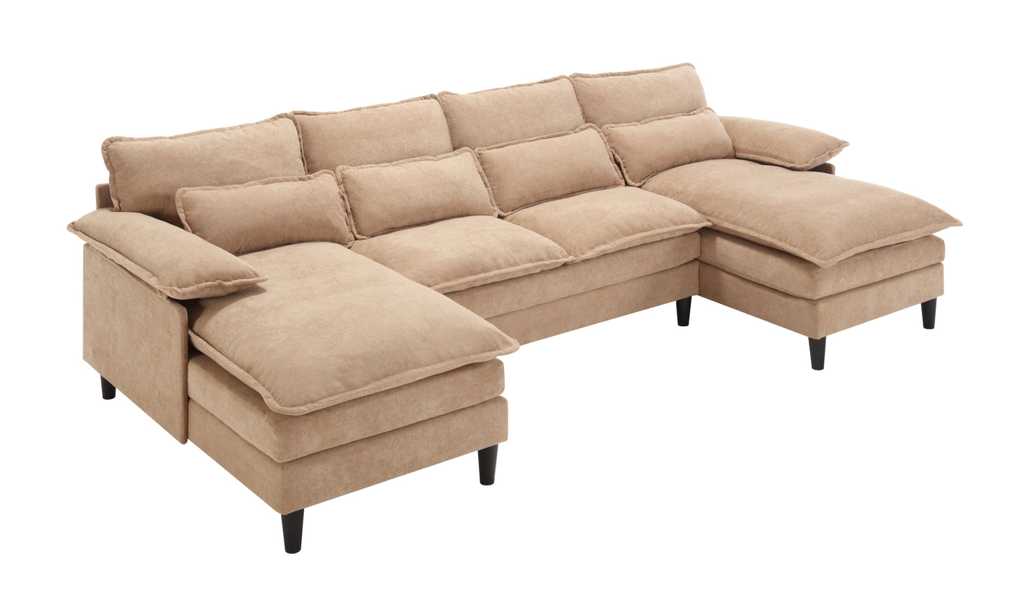 U-Shaped Modular Sectional Sofa with Chaise, 4 Seater, Terrycloth, Brown