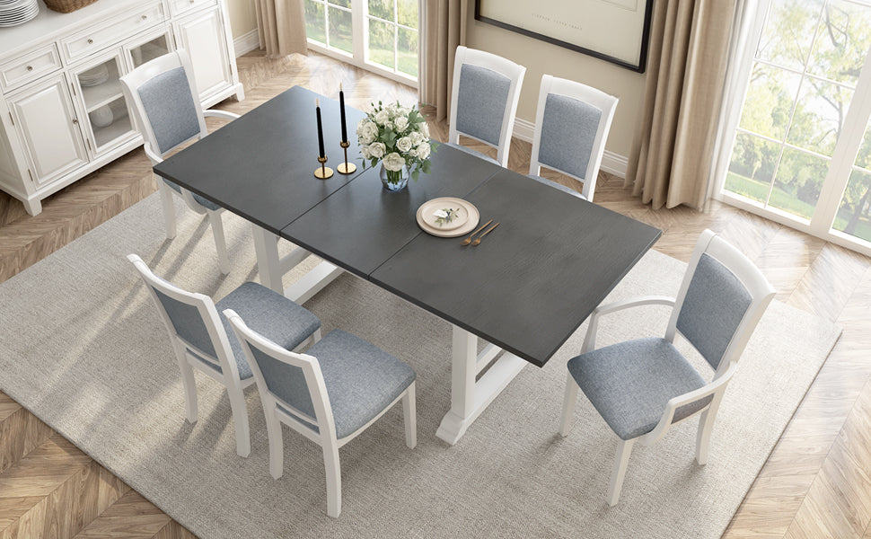 7-piece updated extendable dining set with removable leaf, white finish