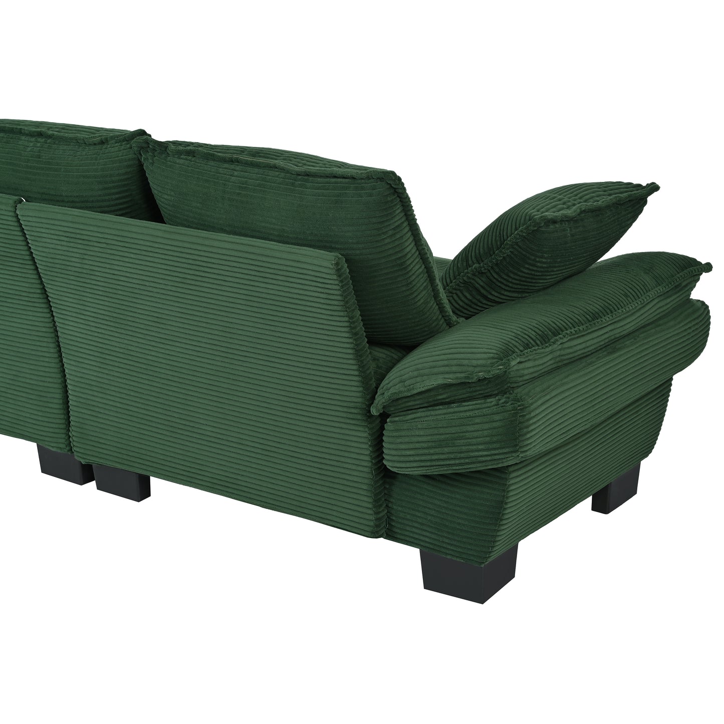 85.4" U-Style Curved Sofa with Throw Pillows, Corduroy Fabric