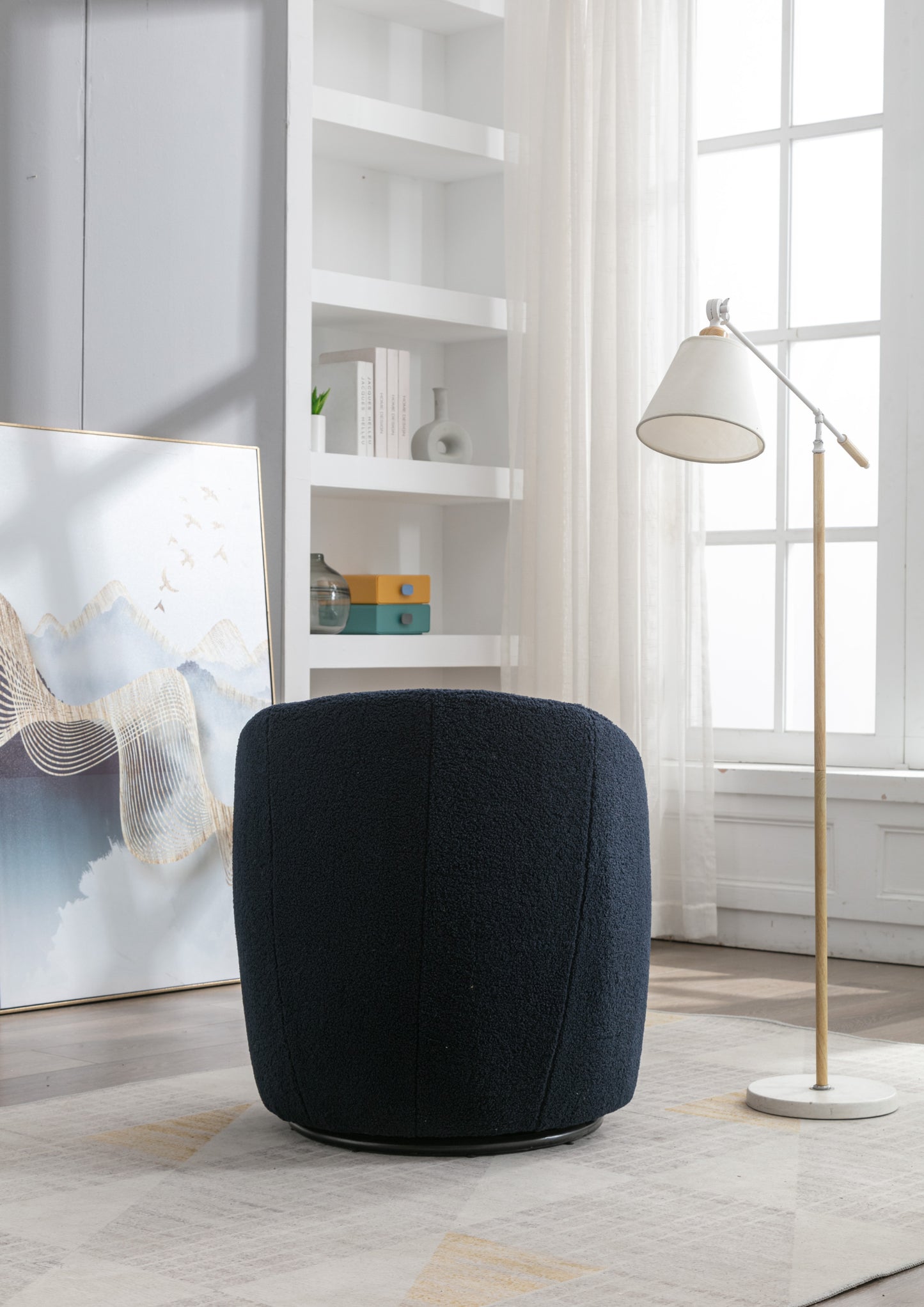 Accent Swivel Armchair with a black metal ring - Dark Blue