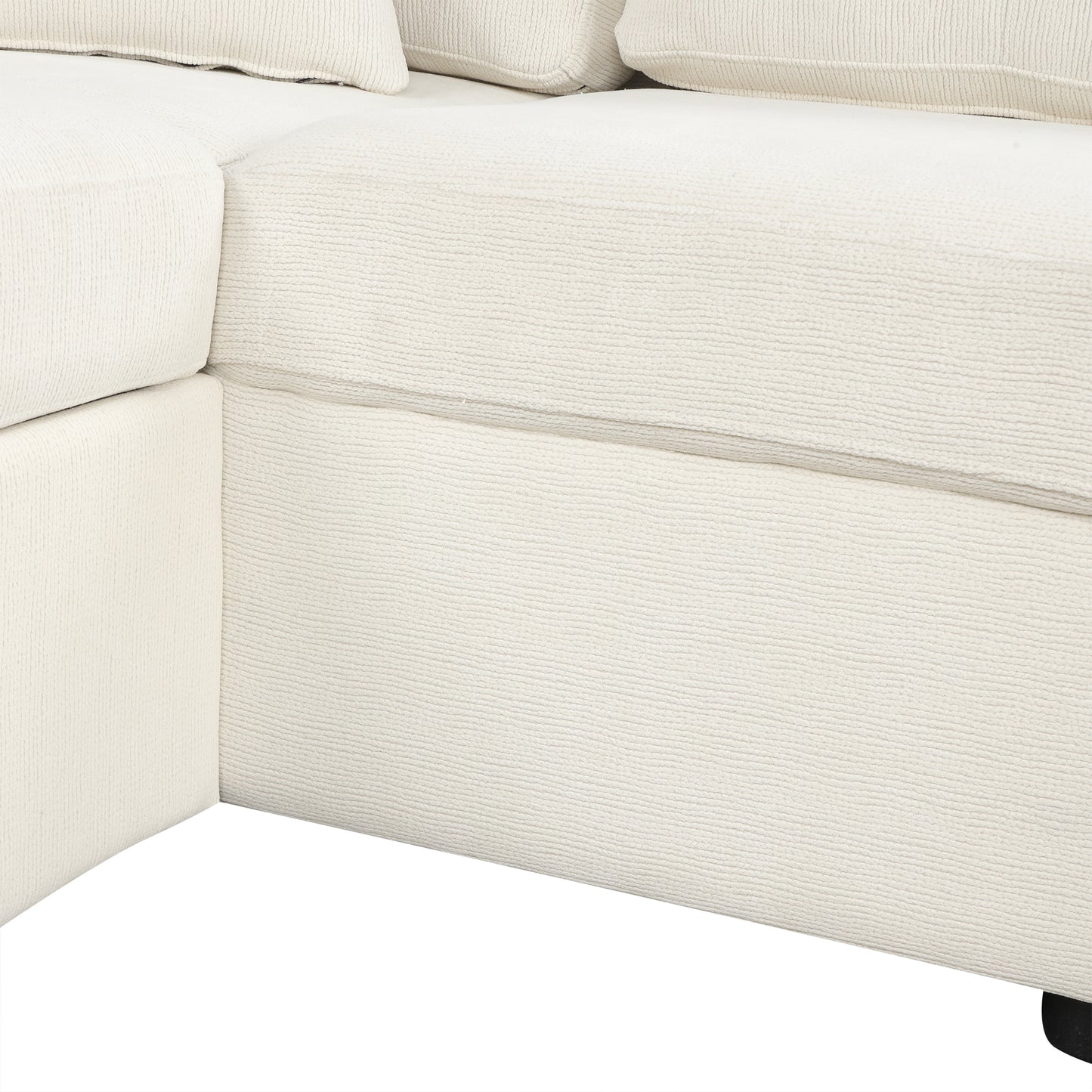 86.6 L-Shaped Sofa Bed with Ottoman, USB Ports & Cup Holders, Beige