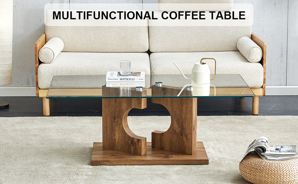 Rectangular Coffee Table with Glass Top & MDF Legs