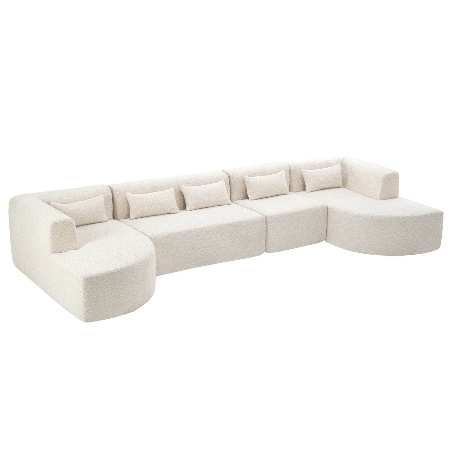 143.7 Upholstered Sofa with Chaise and Back Pillows, Beige