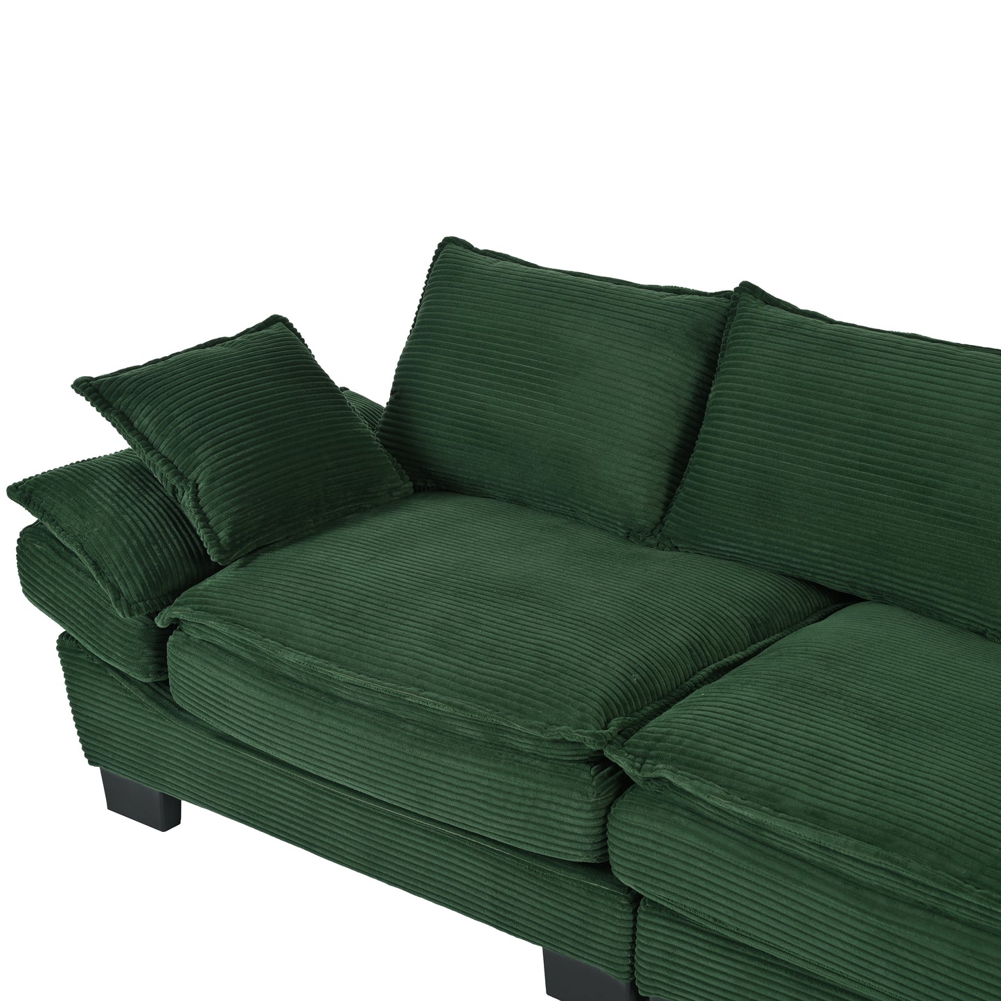 85.4" U-Style Curved Sofa with Throw Pillows, Corduroy Fabric