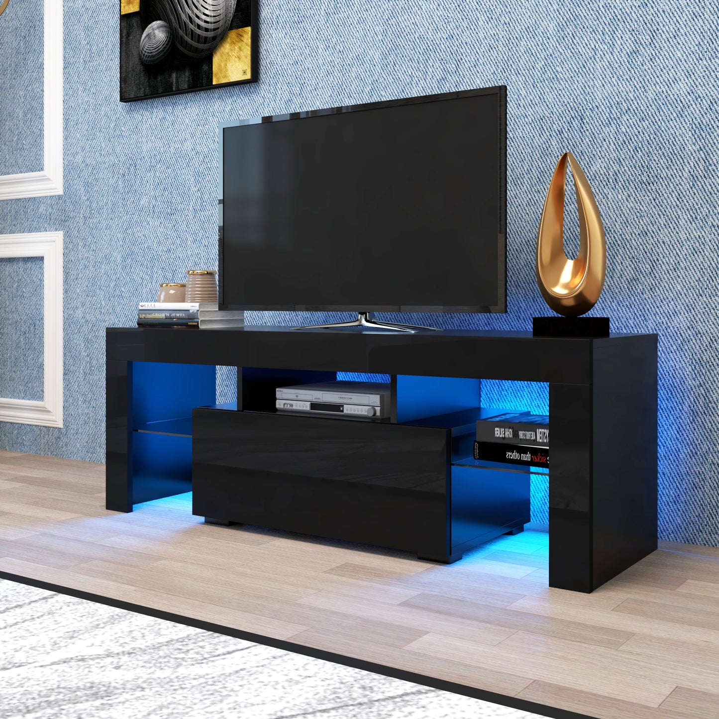 Black TV stand with RGB lights