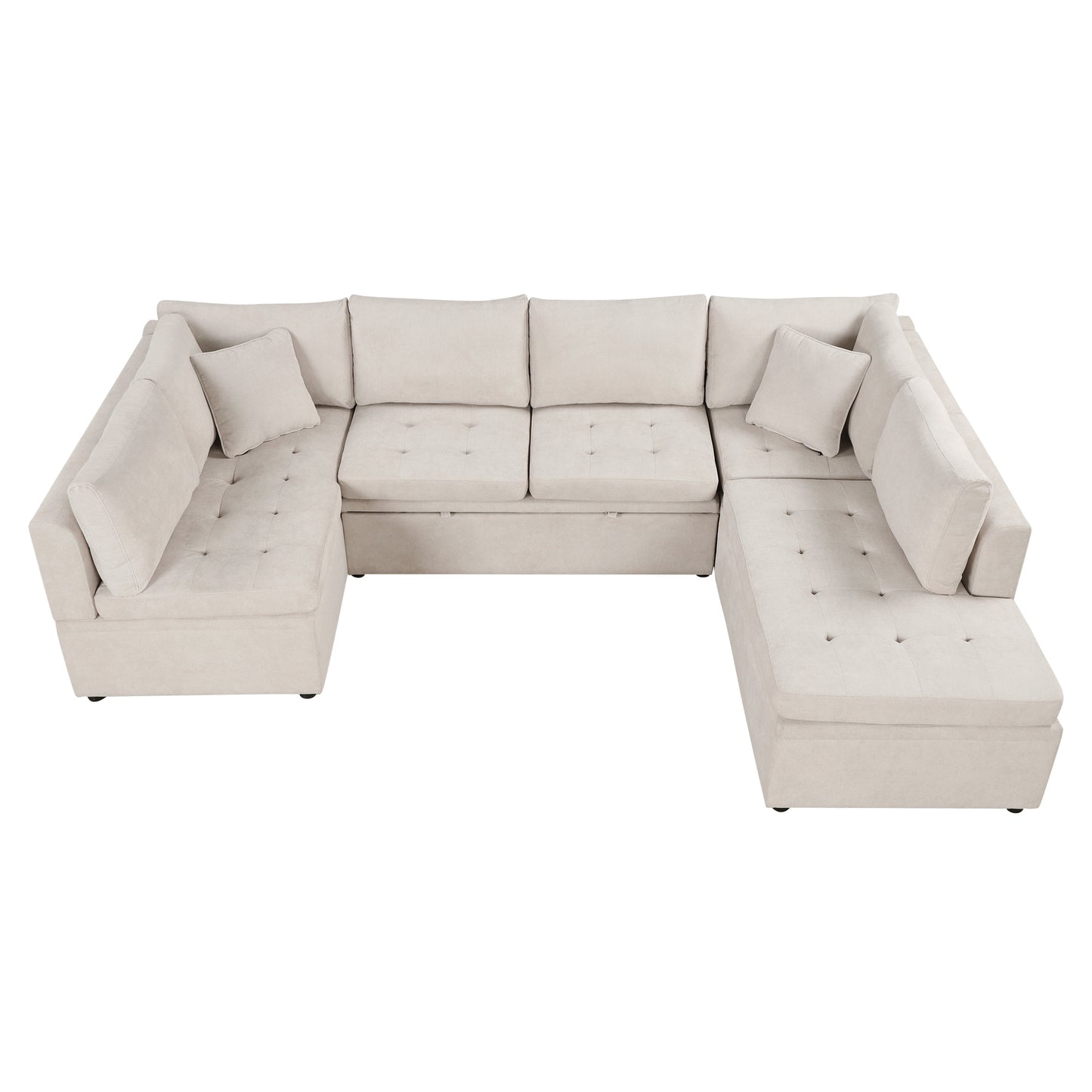 117.3'' U-Shaped Sofa Bed with Pillows, Beige