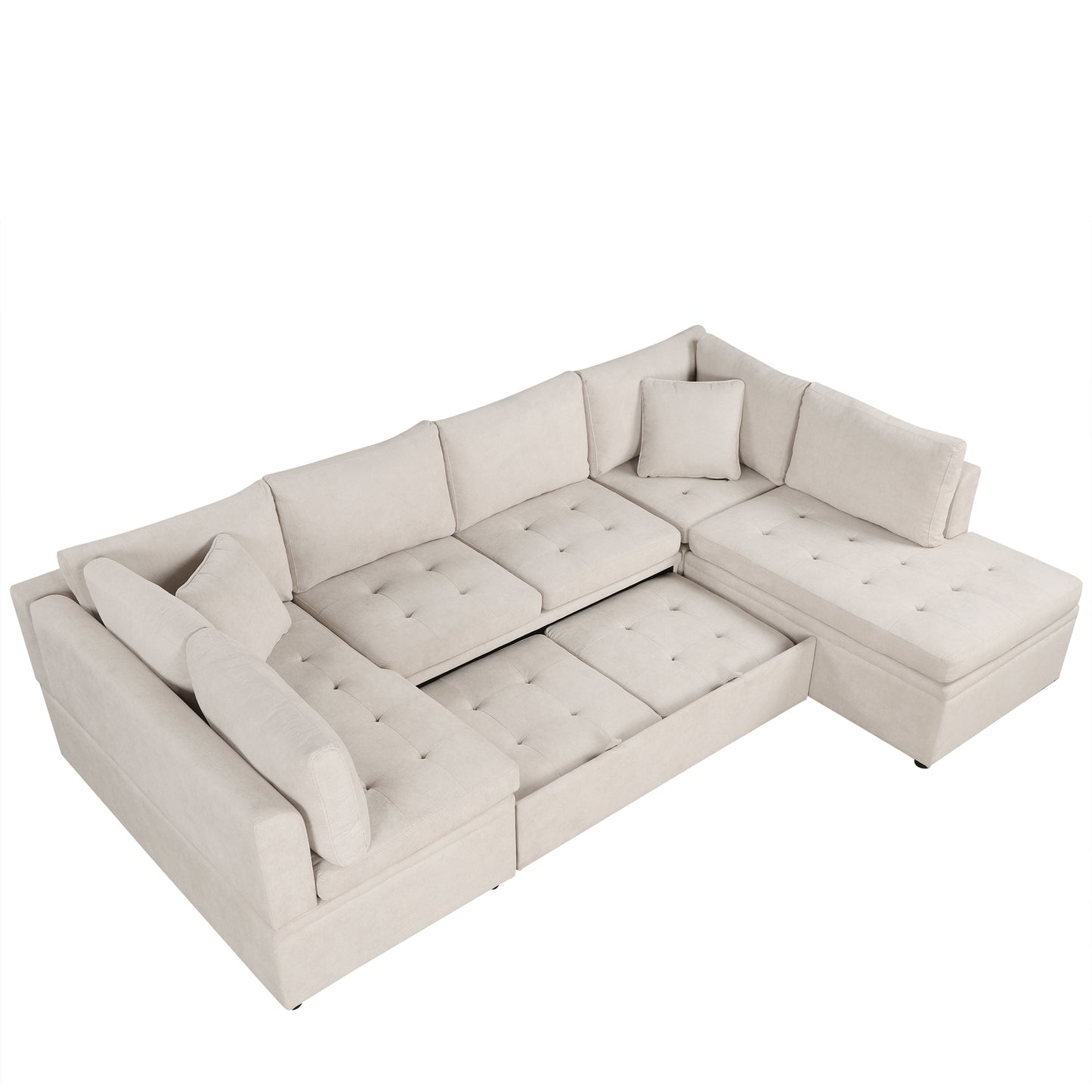 117.3'' U-Shaped Sofa Bed with Pillows, Beige