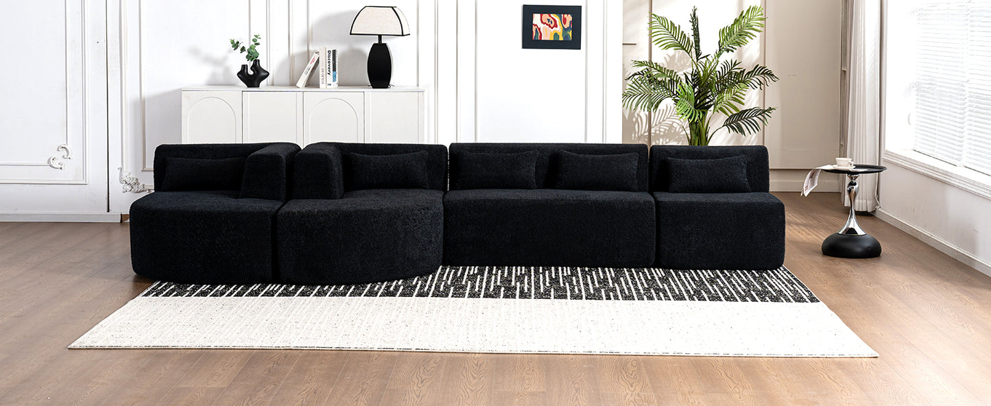 143.7 Upholstered Sofa with Chaise and Back Pillows, Black