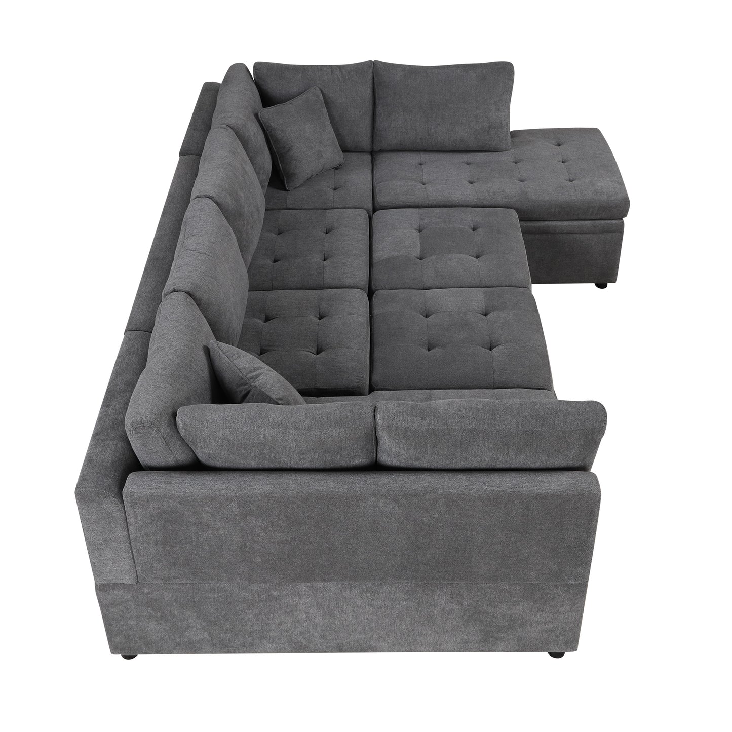 117.3 U-Shaped Sofa Bed with Pillows, Gray