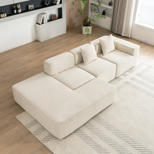 116.5" Sectional Sofa Full-compressed Sofa Couch Free-combined Sofa for Living Room, Beige