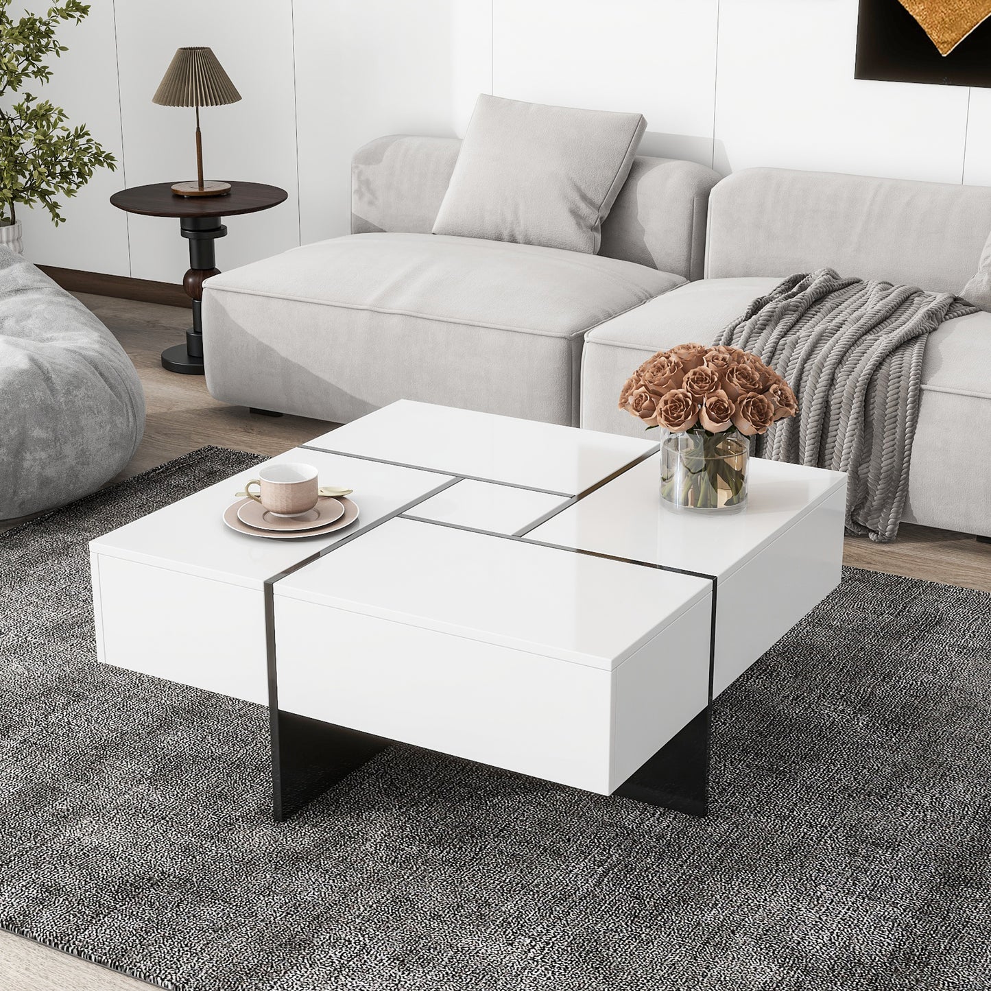 ON-TREND Square Coffee Table with Hidden Storage