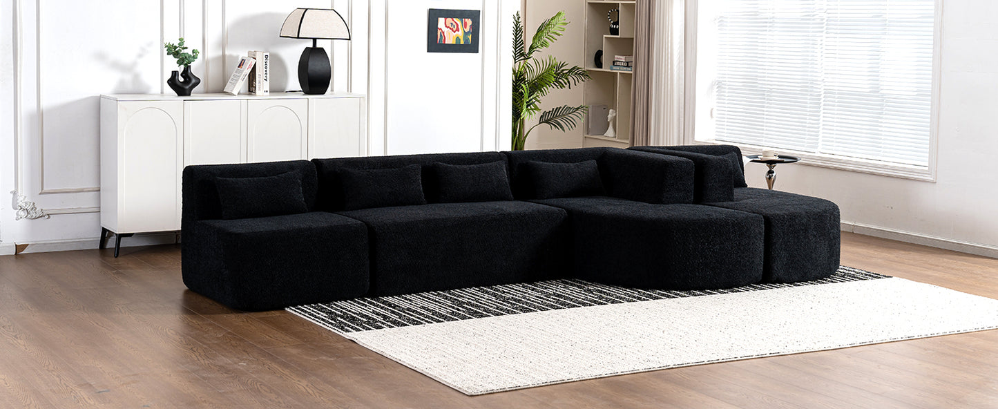 143.7 Upholstered Sofa with Chaise and Back Pillows, Black