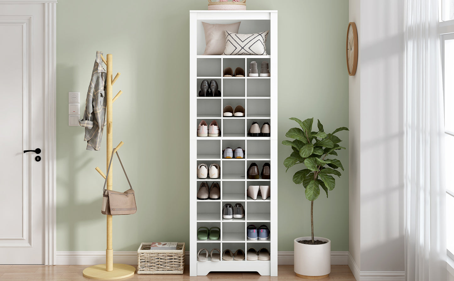 Stylish 30-cubby shoe cabinet, white