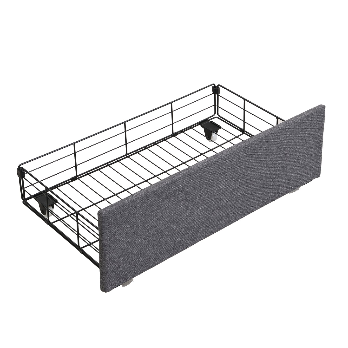 King bed frame with storage headboard, drawers, and LED lights, gray