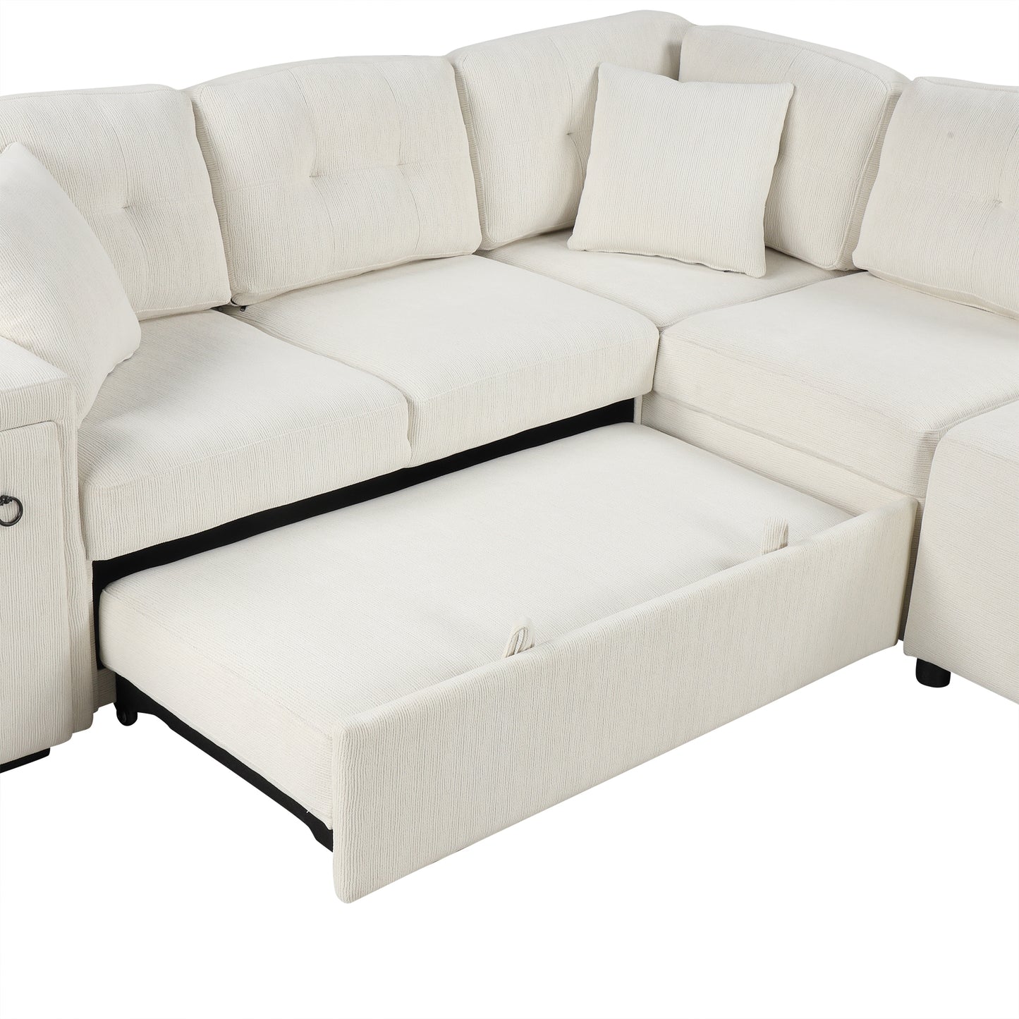 86.6 L-Shaped Sofa Bed with Ottoman, USB Ports & Cup Holders, Beige