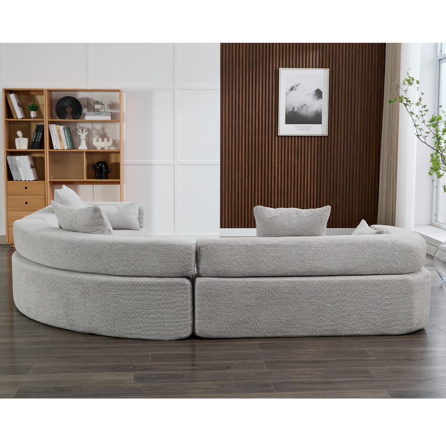 Oversized Curved 4-Seater Modular Sofa, 3-Piece Boucle, Gray