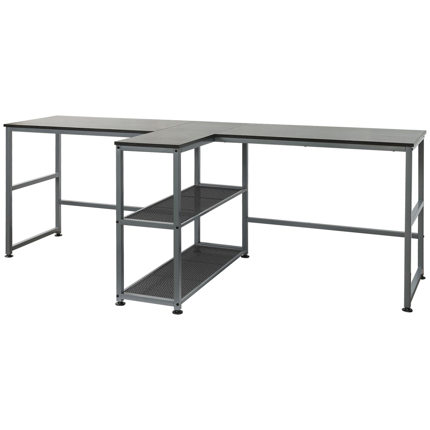 83" Two-Person Black Desk with Shelves, Double Workstation