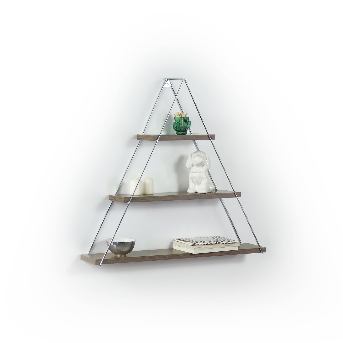 Moset Floating Wall Mounted Triangle Shelf, Walnut/Chrome