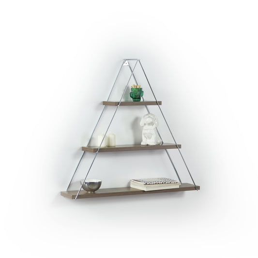 Moset Floating Wall Mounted Triangle Shelf, Walnut/Chrome