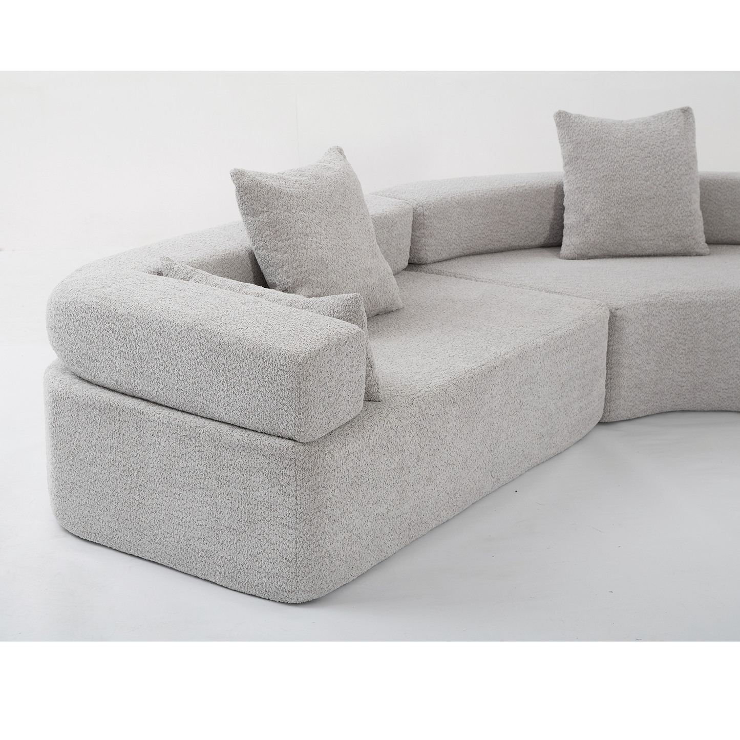 Oversized Curved 4-Seater Modular Sofa, 3-Piece Boucle, Gray