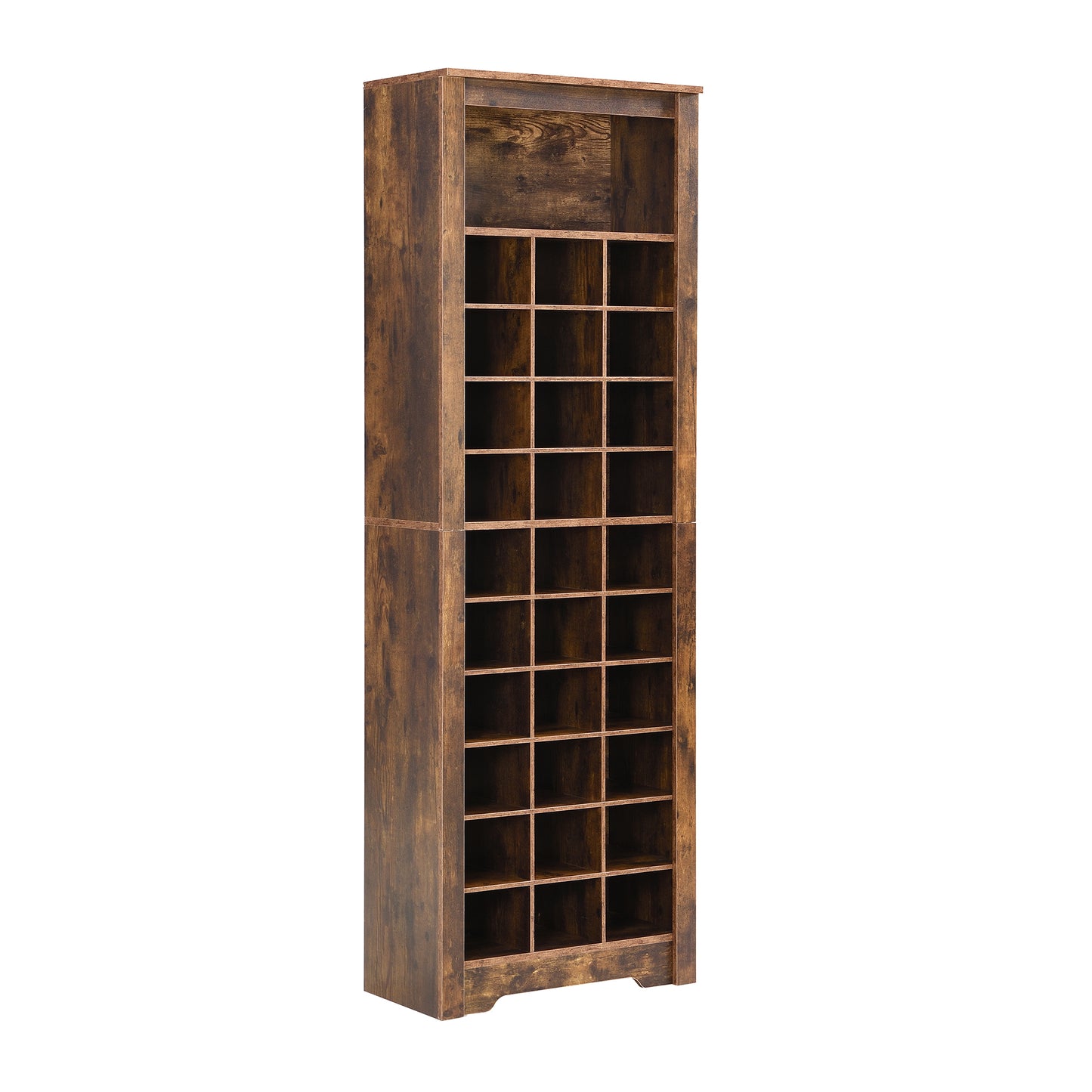 Stylish 30-cubby shoe cabinet, rustic brown