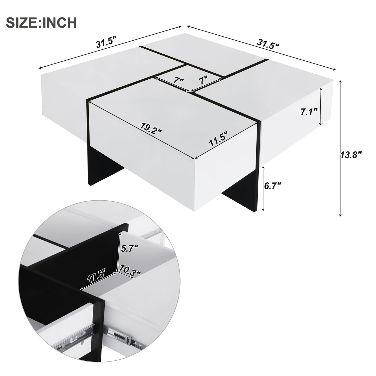 ON-TREND Square Coffee Table with Hidden Storage