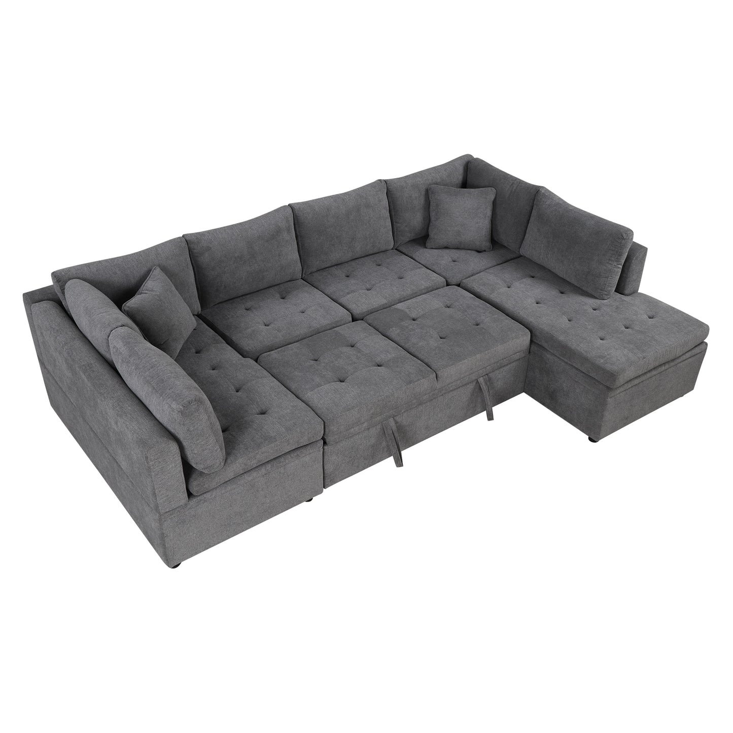 117.3 U-Shaped Sofa Bed with Pillows, Gray