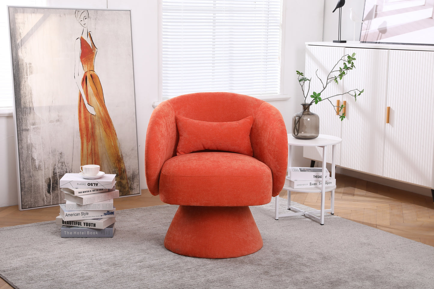 Swivel Accent Chair with a round barrel design for living rooms and bedrooms - Orange