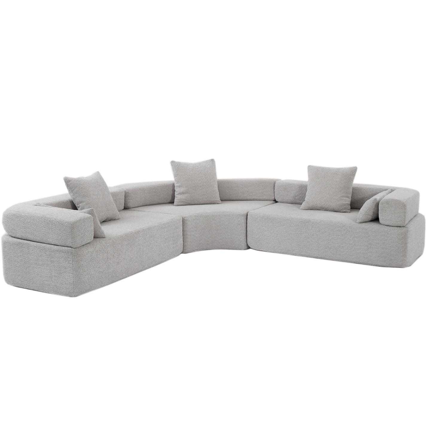 Oversized Curved 4-Seater Modular Sofa, 3-Piece Boucle, Gray