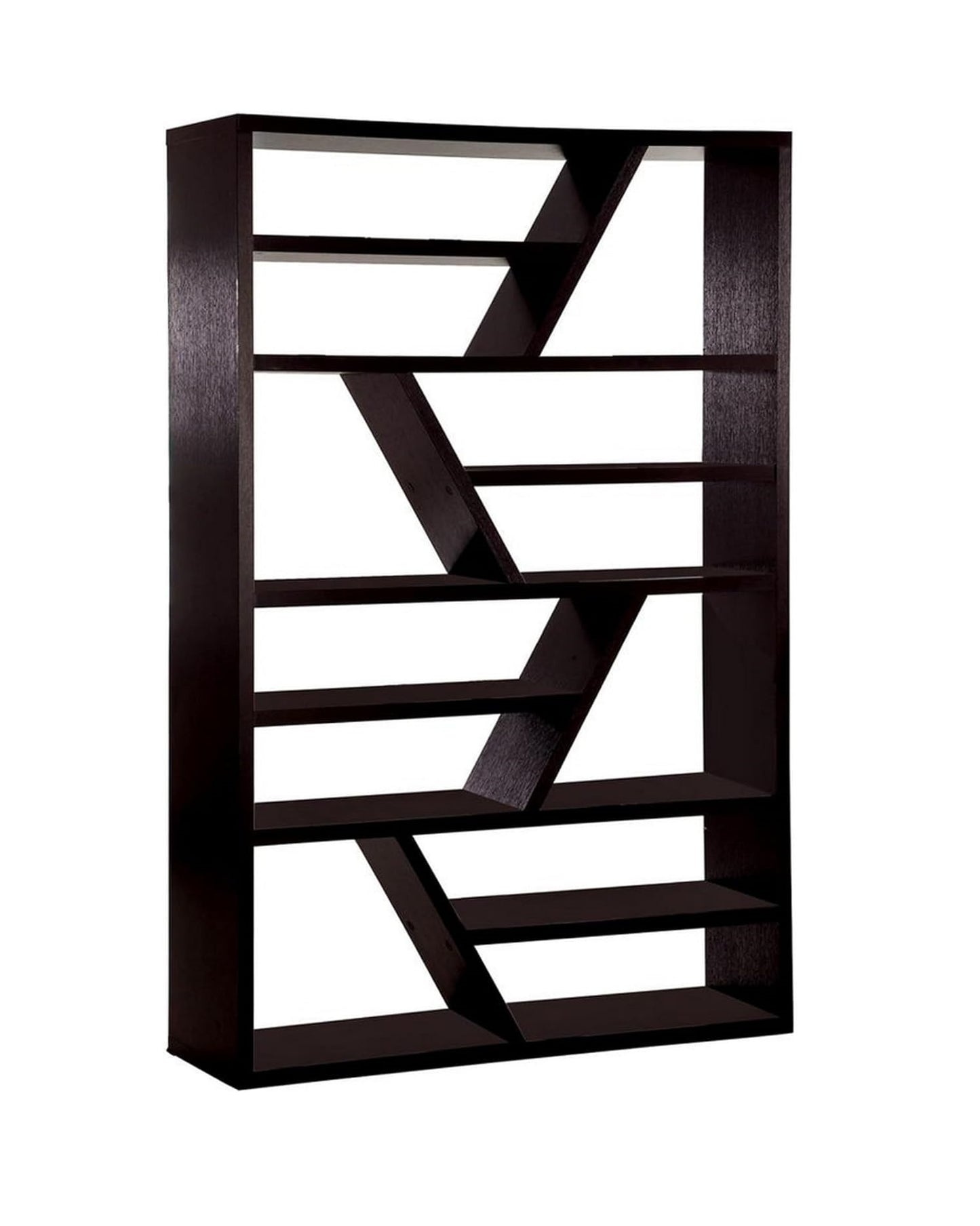 Contemporary Espresso Zig-Zag Display Shelf