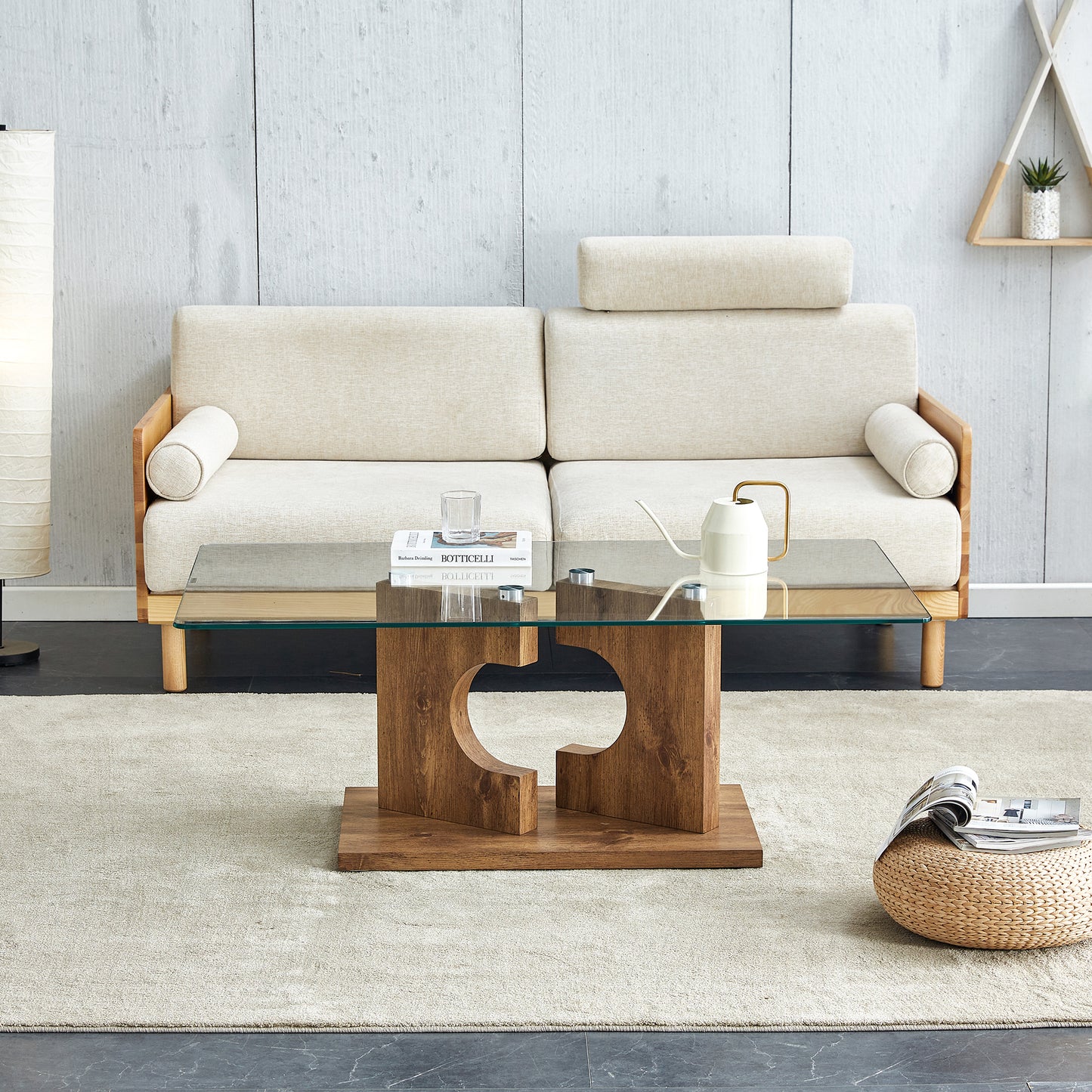 Rectangular Coffee Table with Glass Top & MDF Legs