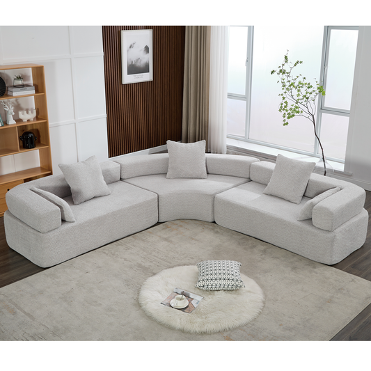 Oversized Curved 4-Seater Modular Sofa, 3-Piece Boucle, Gray