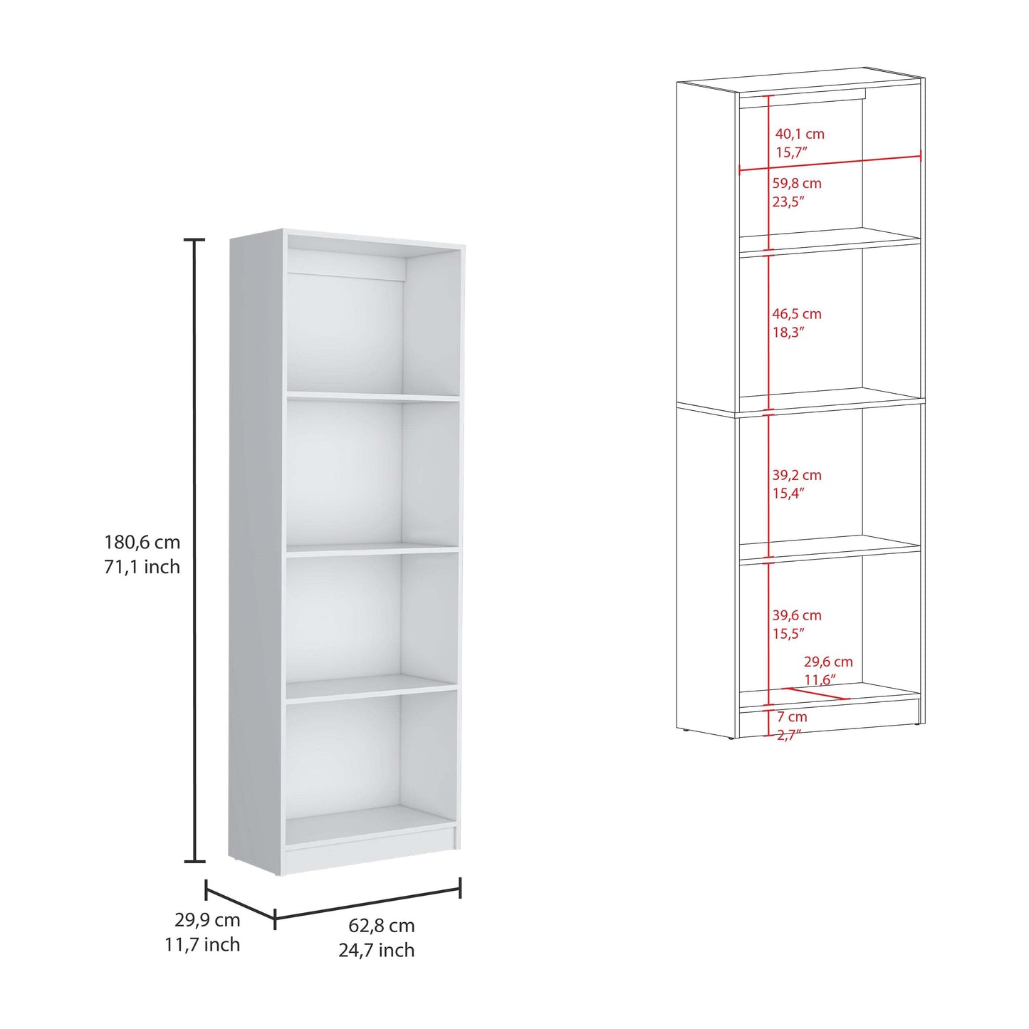 4-Shelf Modern Bookcase for Home & Office, White