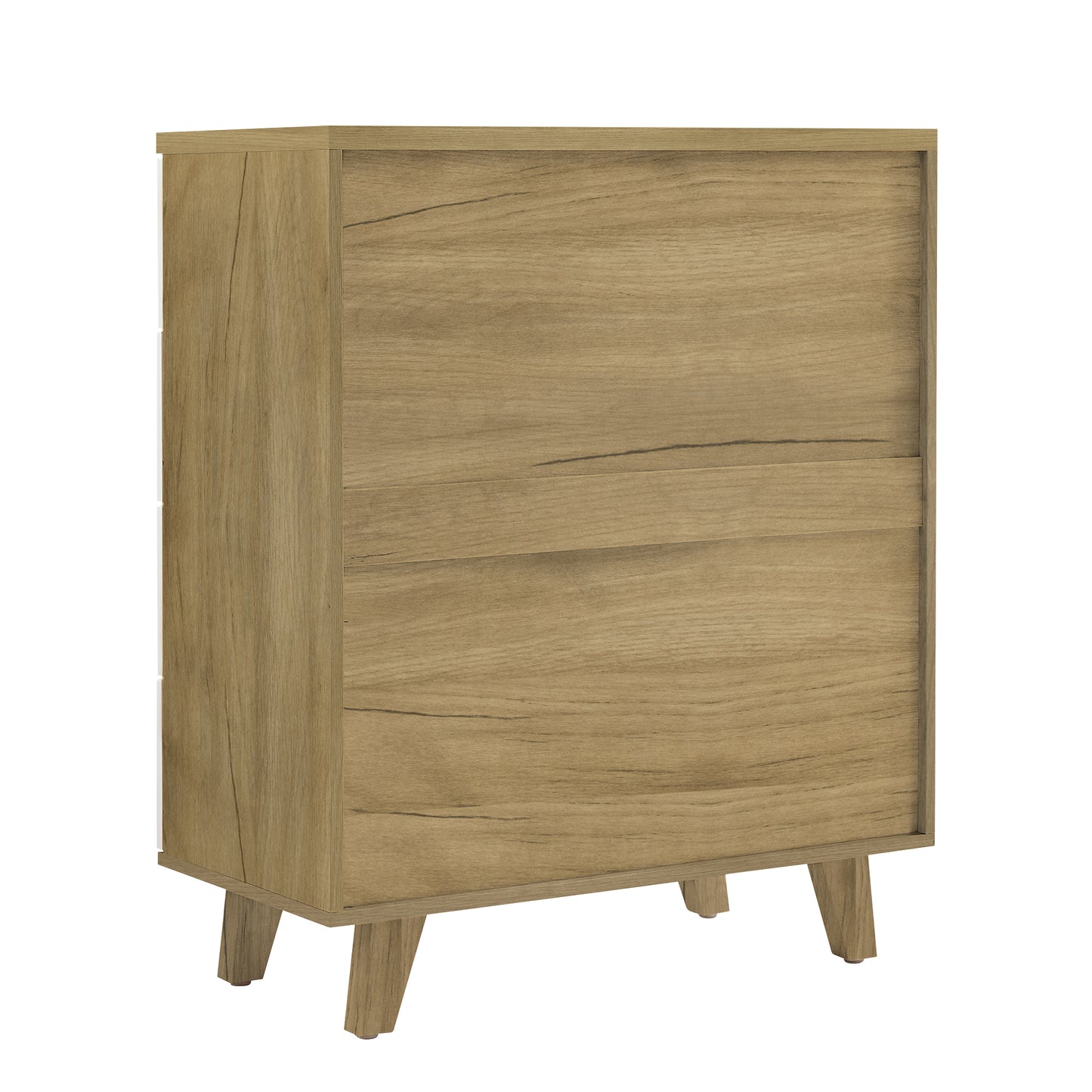 Drawer dresser and sideboard storage cabinet with solid wood handles and legs, brown and white