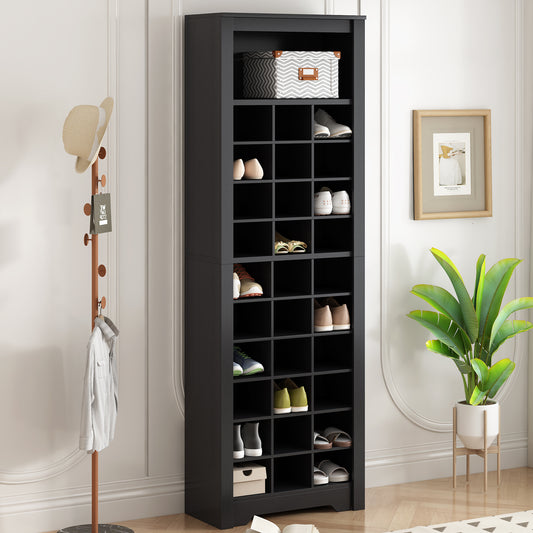 Stylish 30-cubby shoe cabinet, black